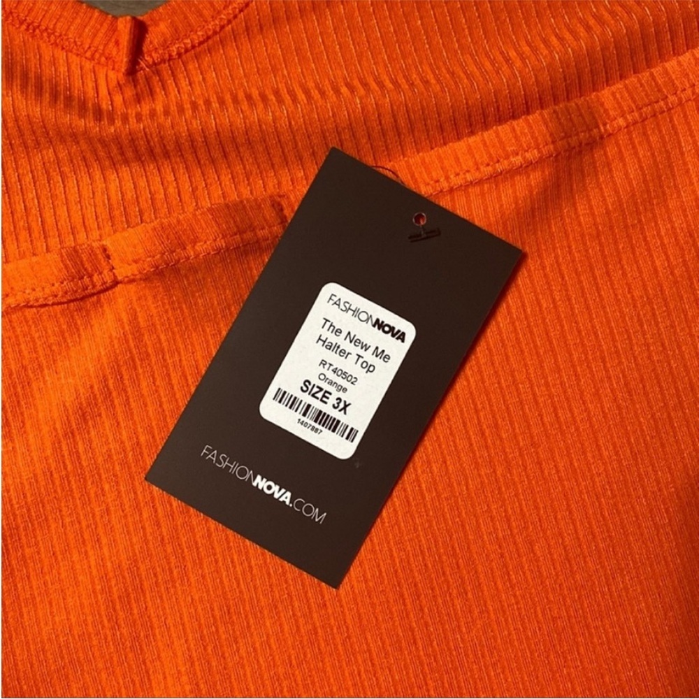 Plus Size Orange Ribbed Halter Top - Picture 4 of 12